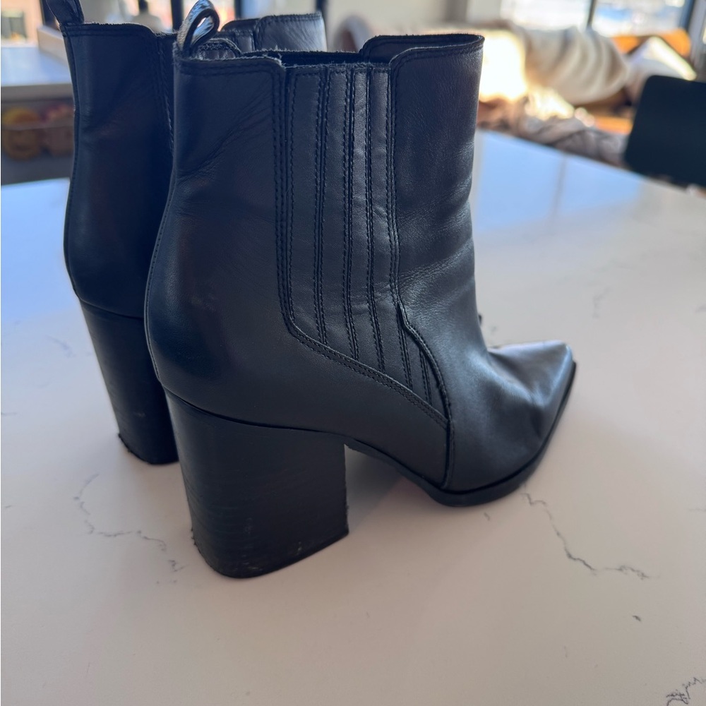Marc Fisher Black Leather Block Heel Ankle Boots